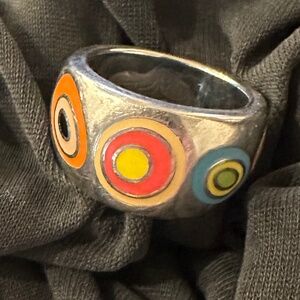 Vintage Swatch Bijoux Samba stainless ring w/colorful enamel accents, size 8